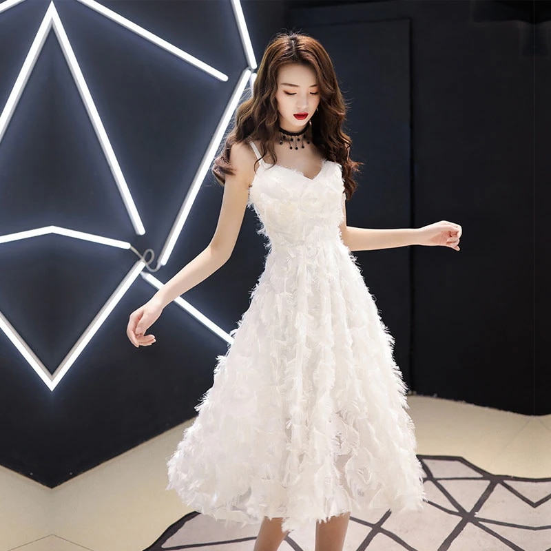 海辺での休暇 妖精の誕生日 ドレス パーティー バックレス サスペンダー スカート ジェントル スタイル ホワイト ドレス スカート安い