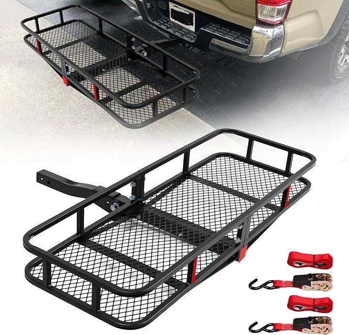 ヒッチキャリア ヒッチカーゴ 折りたたみ式 スチール製 車用 2インチ/50.8mmに適合 耐荷重220kg(ブラック)