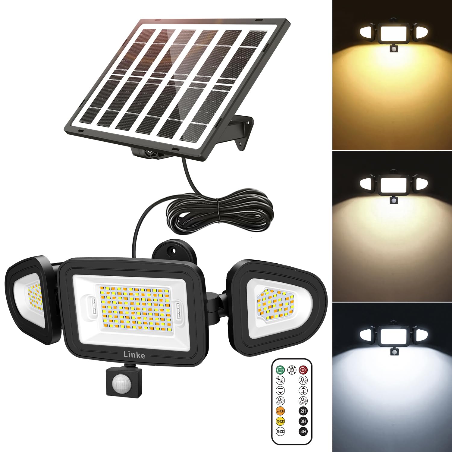 ソーラーライト 屋外 人感センサーライト 防犯灯 ソーラー式 電気代なし IP66防水 高輝度 自動点灯/消灯 昼白色・電球色・昼光色切替可能 5000mAhリチウム電池 玄関 駐 18429