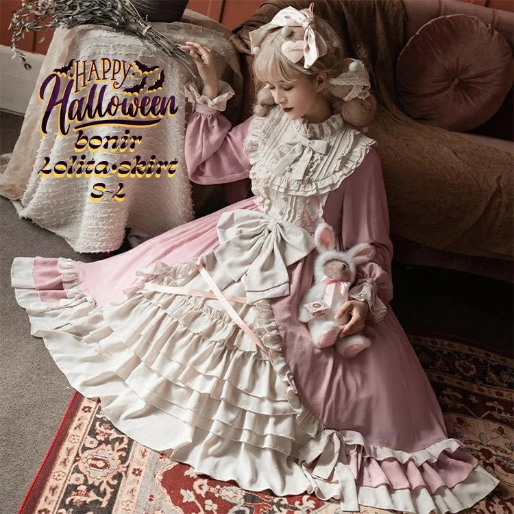 ハロウィン ロリータ服 ロリータ ヴィクトリアドレス 豪華レース ラベンダーアクセント かわいい 人気 ヴィンテリア風コーデ 女性用 花モチーフ フリルデザイン 安い コスプレイベント S-L