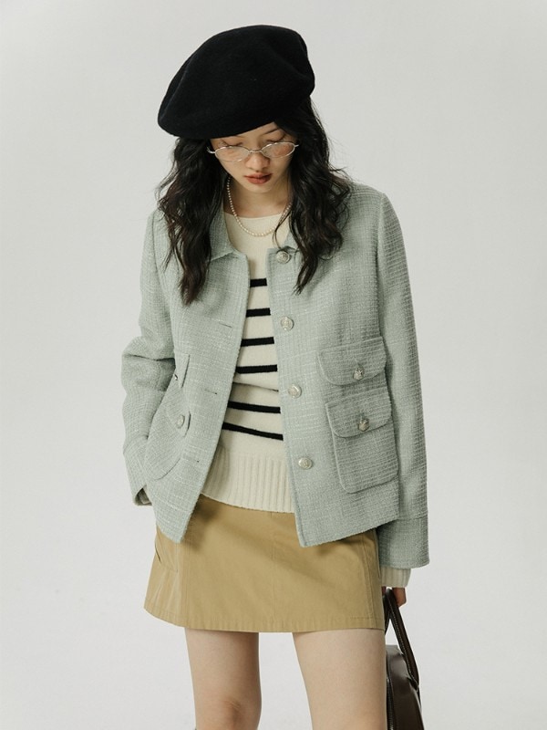 オモントエッグタルトラペルスモールフレグランススタイルジャケットレディース2023秋新作ゆったりハイエンドスモールジャケット