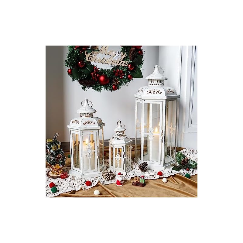 JHY DESIGN 3個セットキャンドルランタン 高さ25&36&50CM 复古スタイル 燭台 キャンドルスタンド 屋内/屋外用ヴィンテージメタルキャンドルホルダー おしゃれインテリア雑貨 バー オ