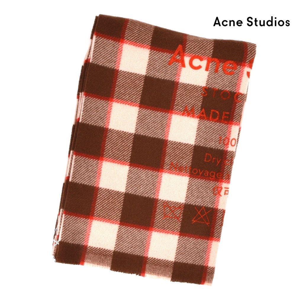 アクネストゥディオズ Acne Studios CA0026-AEV000 SCARF BROWN/PINK ロゴチェック スカーフ ストール ブラウン ピンク レディース[ca0026-aev000
