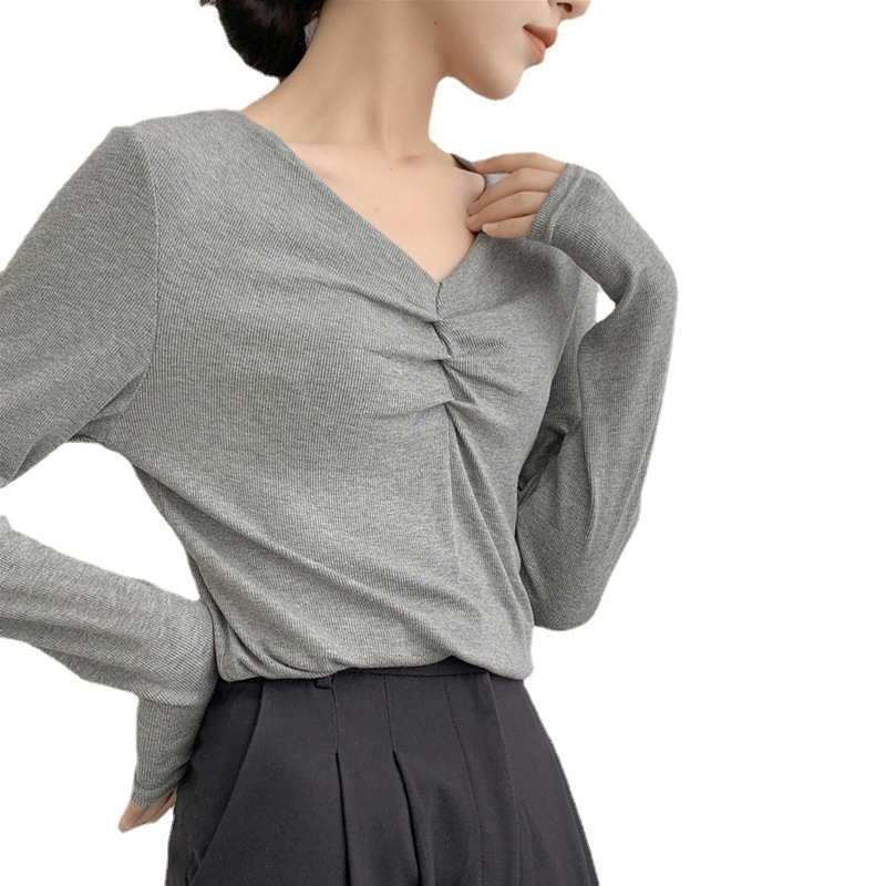 日本最大のブランド 2021春秋V襟綿質長袖ボトムス女性のデザイン感タックの中に着るおしゃれサングラス ニット