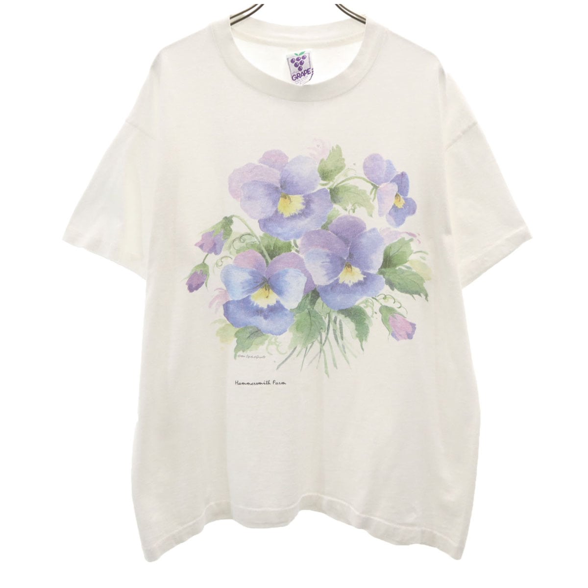 GRAPE グレープ 90s USA製 オールド 半袖 Tシャツ L オフホワイト シングルステッチ レディース 古着