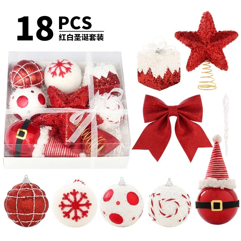 超人気,高評価!!クリスマス 18PCS クリスマスツリーの装飾 装飾品 飾り クリスマスボール クリスマス 飾り付け 装飾 レッド ペンタゴン 部屋 装飾ボール