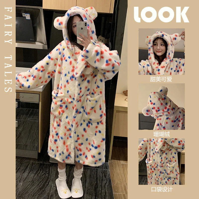 人气新作着ぐるみパジャマ サンゴの綿毛 かわいいスリーパー女性秋冬新型ファッション加絨毯加厚連帽保温ホームウェア 46aa455