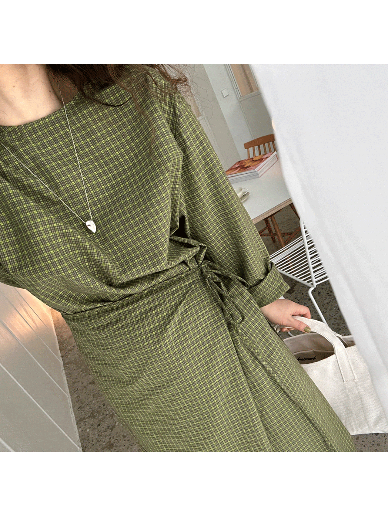 olive チェックoverlapワンピース