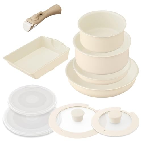 色：1)アイボリー サイズ：10点セット アイリスオーヤマ フライパン 鍋 セット IH&ガス火対応