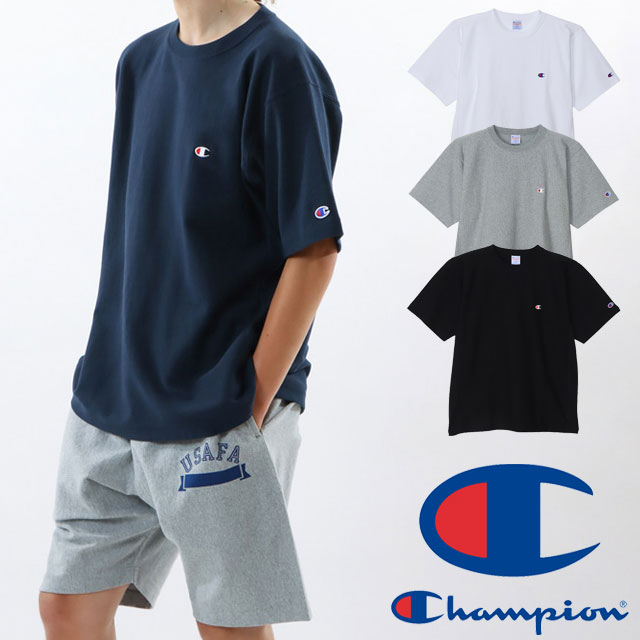 チャンピオン Tシャツ メンズ C3-Z320 ティーシャツ 半袖 トップス シンプル クルーネック 丸首 アパレル カジュアル 定番 ワンポイント リバースウィーブ 綿100％ 白 グレー 黒 紺