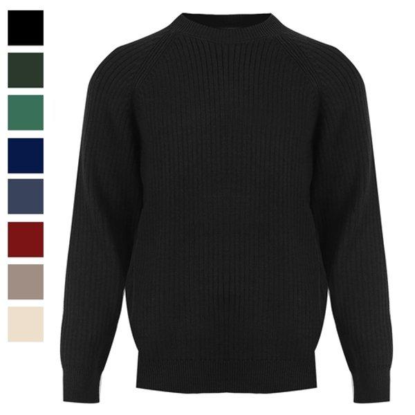 男性マドレーヌラグラン長袖ラウンドニットTシャツ AT-KN-Q037-ブラック