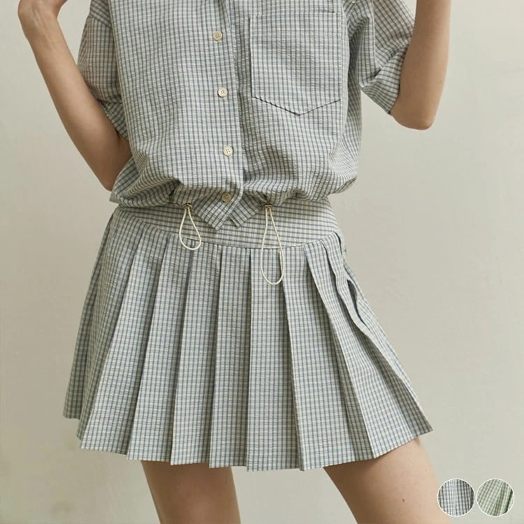 ゴルフウェア レディース スカート 韓国 チェック柄 プリーツ パステル 涼しい 夏 春 プリーツスカート ブルー グリーン 春夏 カジュアル