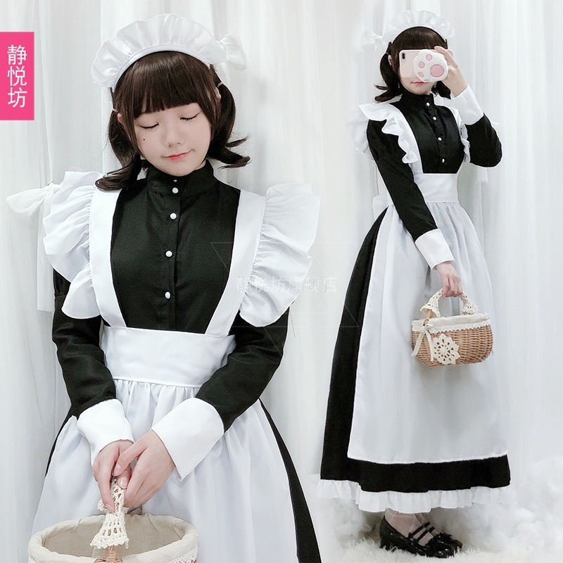 黒と白のクラシックなメイド服二次元の女性服大きなロリータ長いロールプレイメイド服ロングスカート