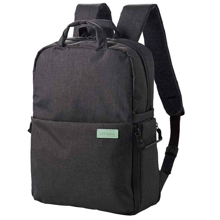 カメラバッグ リュック オフトコ off toco 2way 撥水加工 ワンタッチ開閉 14インチPC収納 ペットボトルバンド ブラック
