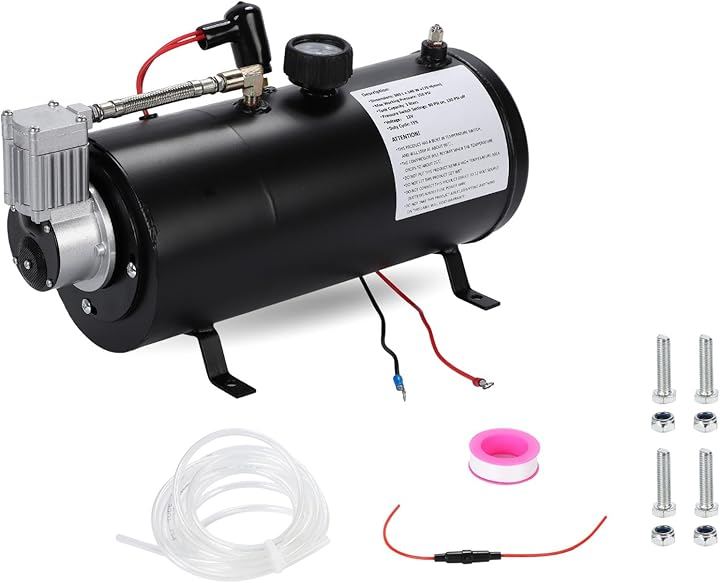 大音量 12V ヤンキーホーン対応 エアホーン 空気圧縮機キット 150PSI 3Lタンク 自動停止90/120PSI オイルレス 車載 タイヤ/ボール/ゴムボート用 (ホース付き)