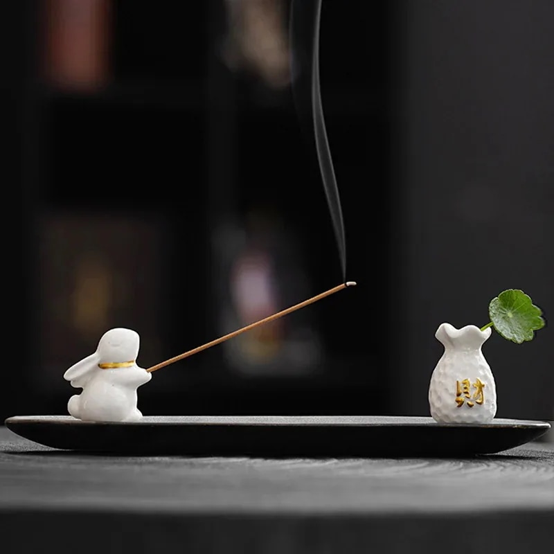 【期間限定で1つ買うと1つ無料】ラッキーラビット香インサートクリエイティブ香立てアンティーク香アロマテラピーセラミック香炉沈香禅茶道54