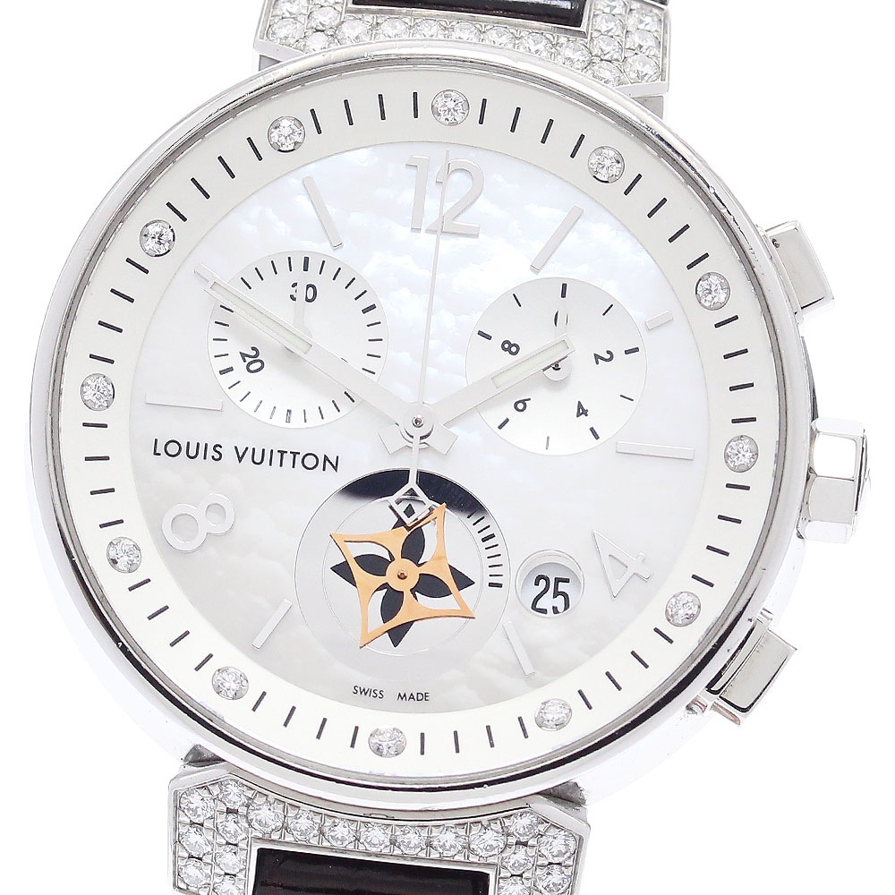 ルイ・ヴィトン LOUIS VUITTON Q8H00 タンブール ムーンスターMM ブロンシュ 12P ラグダイヤ クロノグラフ クォーツ ボーイズ _908384【中古】