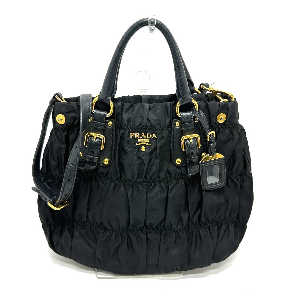 トートバッグ BN1788 ギャザー 2WAY カバン ハンドバッグ ショルダーバッグ ナイロン/レザー ブラック