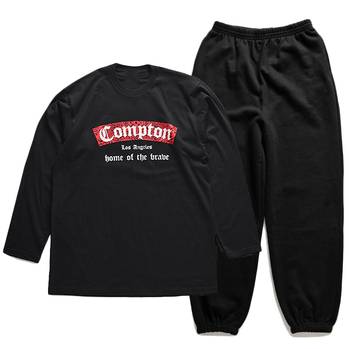 ACE FLAG 上下セット 長袖 ブランド メンズ 春秋冬用 黒 大きいサイズ エースフラッグ セットアップ ロンT Compton コンプトン LA ビッグシルエット 8,303円