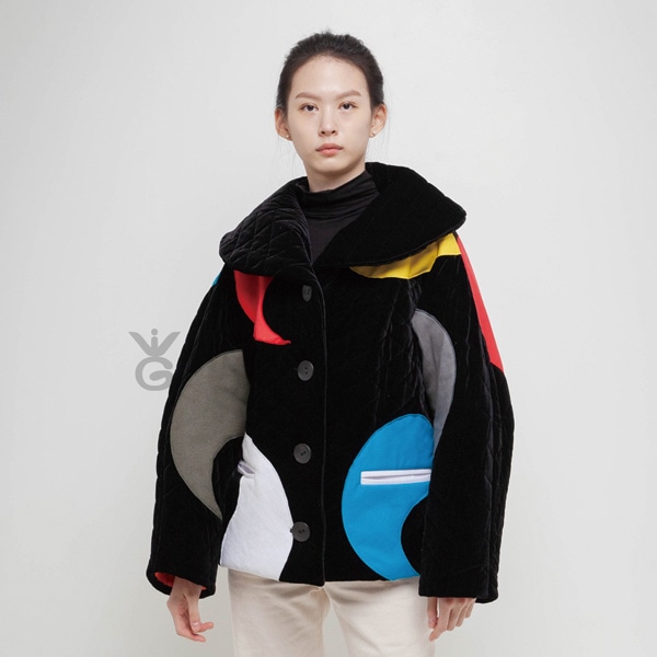 ヘリオスTPジャケットデニムコンビネーションベルベットパディングユニセックス韓国トラディショナル