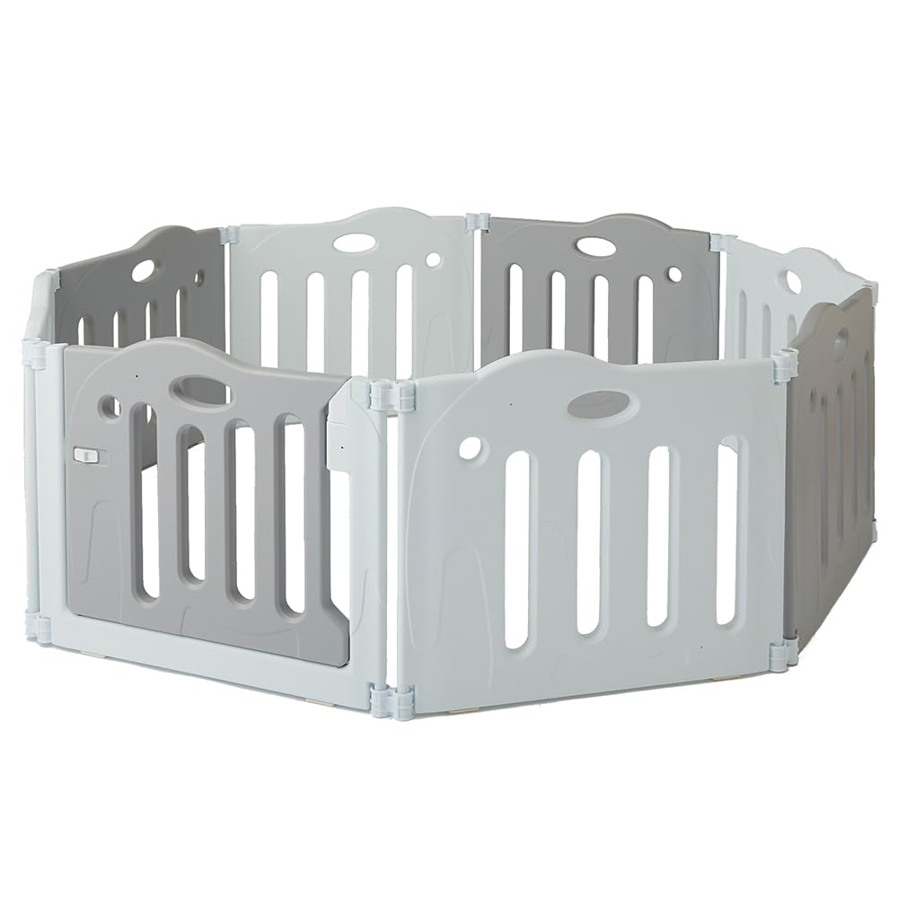 日本育児 たためる ベビーサークル pawoo (グレー, 本体（パネル8枚）) ベビーフェンス 折りたたみ 扉付き 簡単組立 140×140cm 高さ60cm