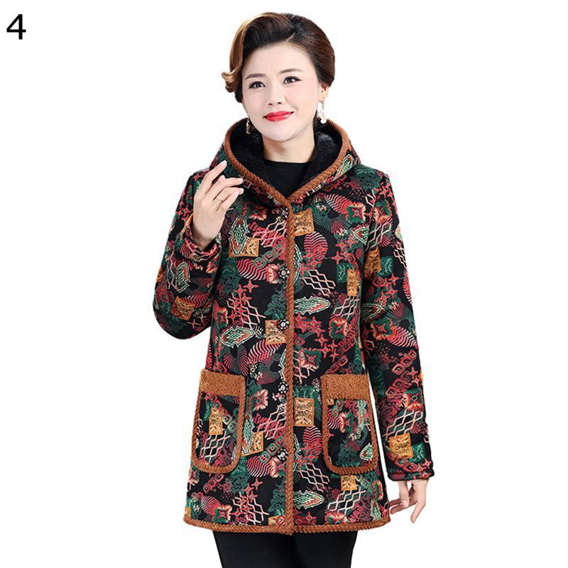 コットンジャケット レディース 中綿ジャケット 花 花柄 プリント 裏ボア 上着 コットンジャケット 長袖 厚手 保温 綿服 秋冬用 耐久 婦人服 シニアアウター お年寄り 中高年 50-70代