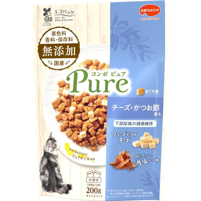 （まとめ買い）日本ペットフード コンボ ピュア キャット まぐろ味/チーズ/かつお節添え 200g 猫用フード [x9]