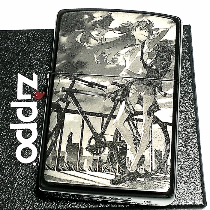 新作モデル アスカ 自転車 エヴァンゲリオン Zippo ジッポ プレゼント ギフト レディース メンズ アニメ レーザー彫刻 黒 かっこいい ブラックチタンコート シリアル入り 限定 ライター その他