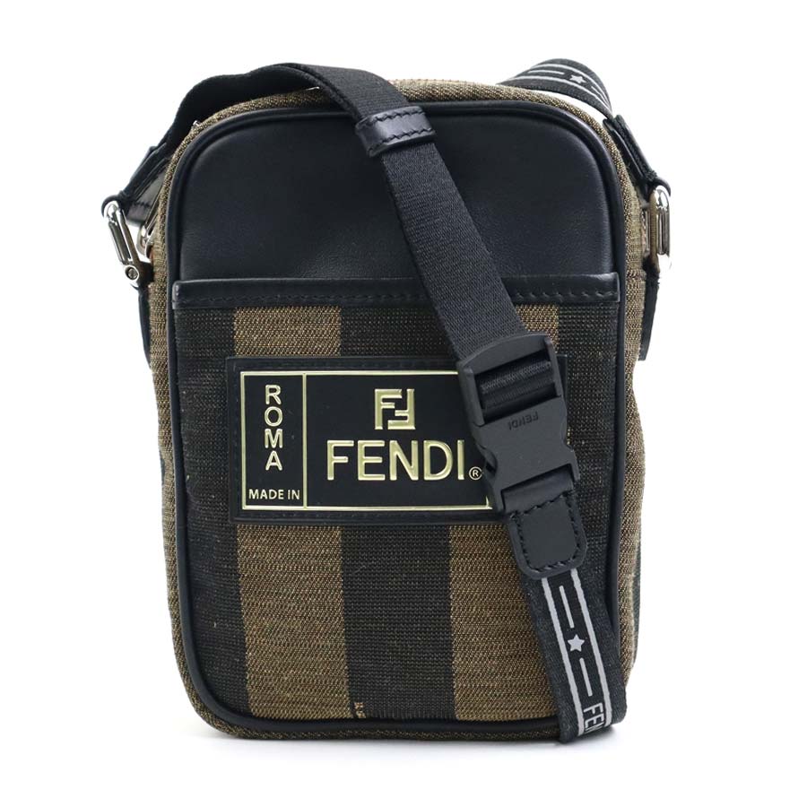 フェンディ FENDI 斜め掛けショルダーバッグ ポシェット ペカン キャンバス ブラウン/ブラック ユニセックス e58038a