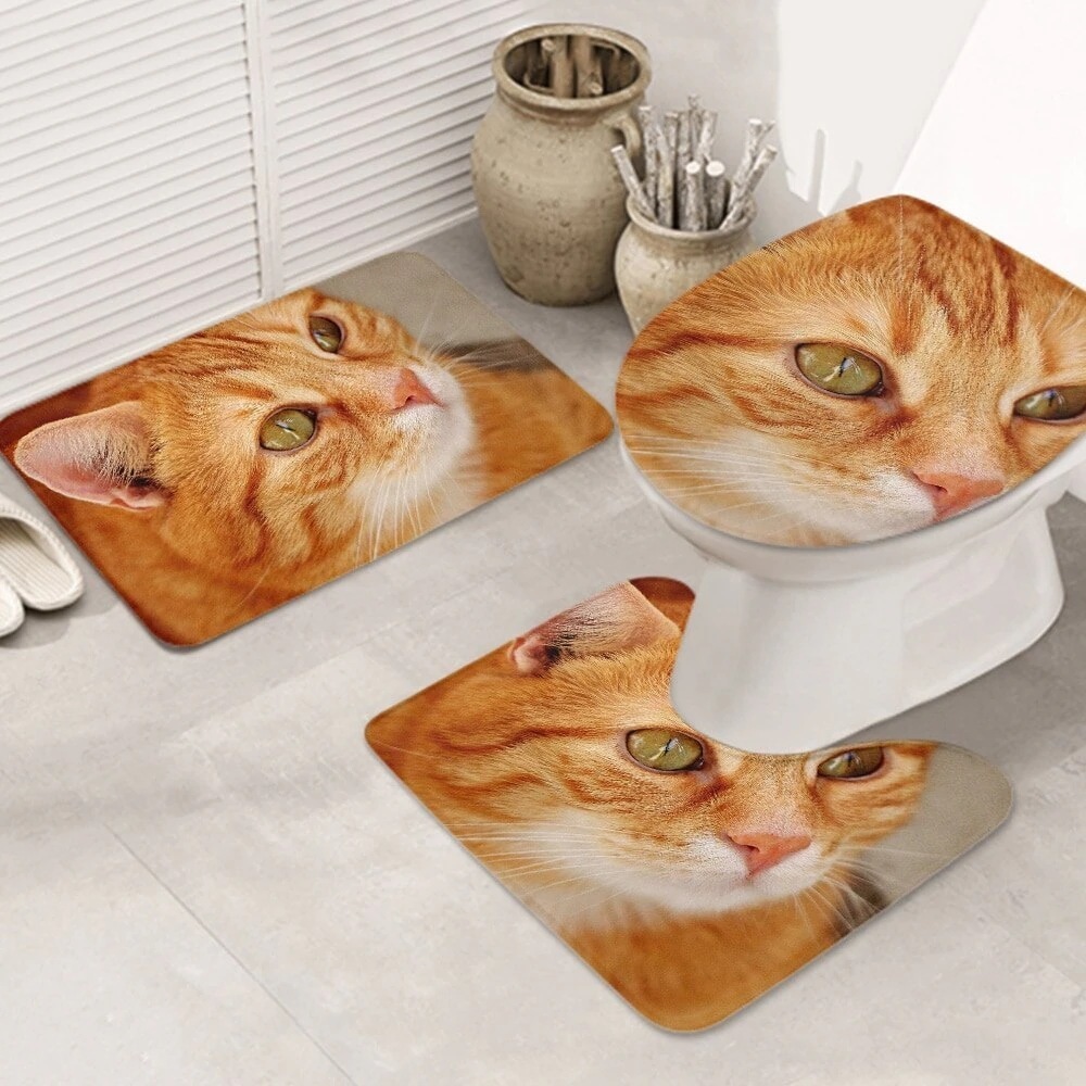 3ピースバスラグセット cat-red-cute-mackerel-tiger-sweet-d お手入れが簡単 ノンスリップ 耐久性
