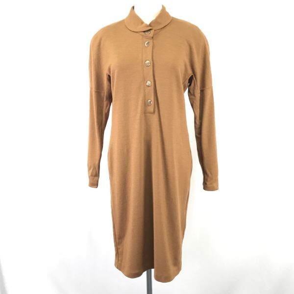 美品/90s/Vintageトリコーサ/TRICOSAウール100％/長袖シャツワンピース【40/レディースL/茶/brown】肩パット/dress/ShirtsTBH940