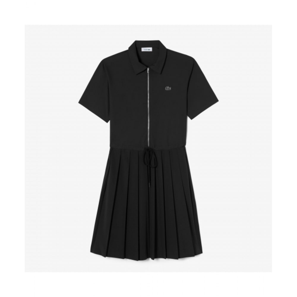 LACOSTE レディース カラー 半袖 ウーブン ドレス [ブラック]