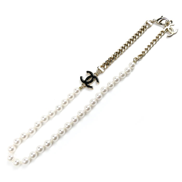 CHANEL シャネル メタル フェイクパール ココマーク パール ネックレス 42-50cm レディース 中古 美品