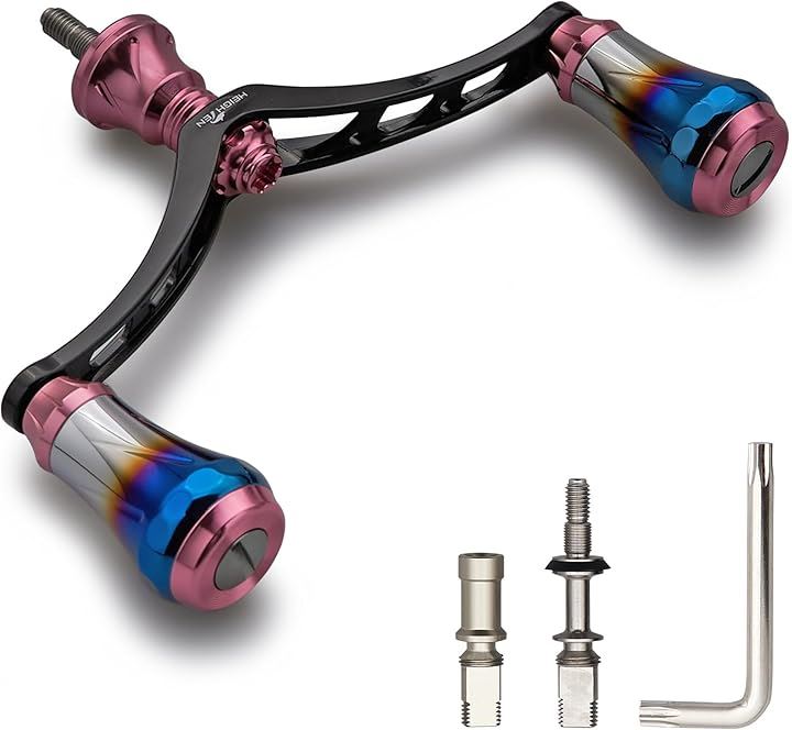 V4.0 80/98mm リール ハンドル 航空アルミ製 シマノ ダイワ 通用 スピニングリール Arch 桜ピンク(桜ピンク(ノブ)＆ブラック(ハンドル), V4.0 - 98mm)