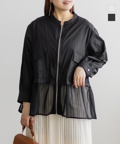 大きいサイズ レディース LL 3L 4L XL XXL XXXL レイヤードエアリーシアーブルゾン