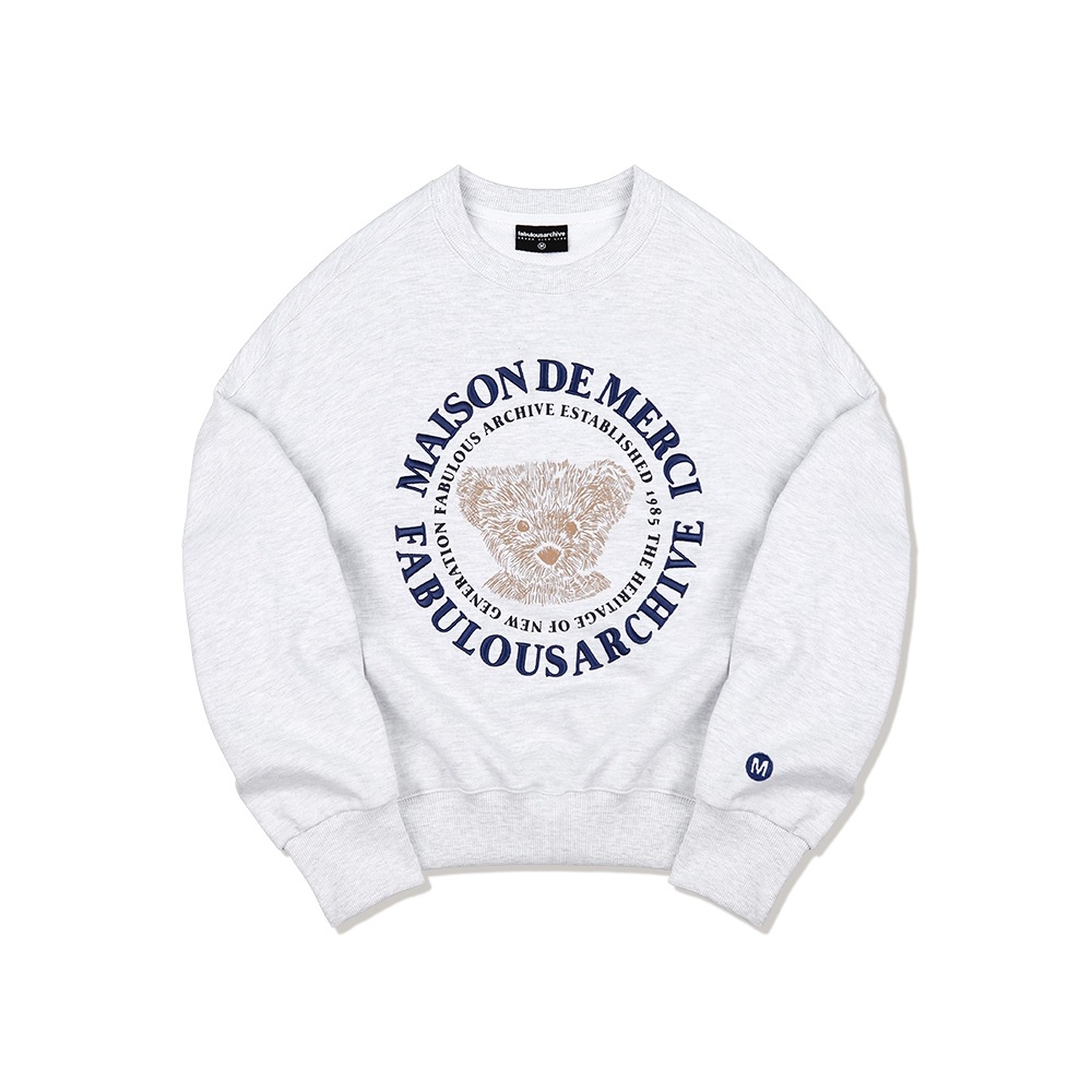 FABULOUS ARCHIVE 女性用クロップベアフレンズエンボス加工刺繍スウェットシャツアッシュグレー (FCB3TS355W)