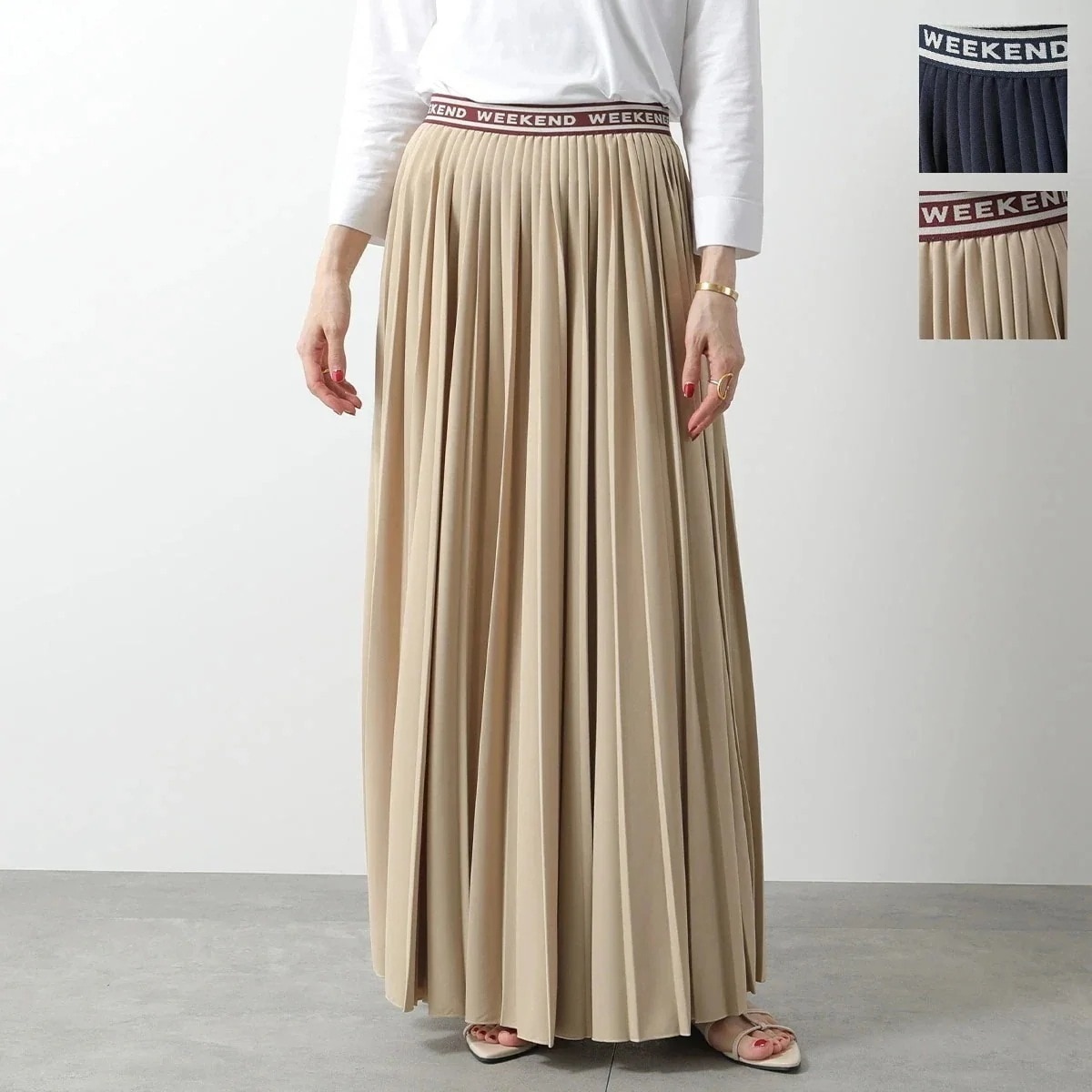 WEEKEND MAX MARA ウィークエンド マックスマーラ プリーツスカート BLEU ブルー レディース ロングスカート マキシ丈 ロゴ カラー2色 【mega】