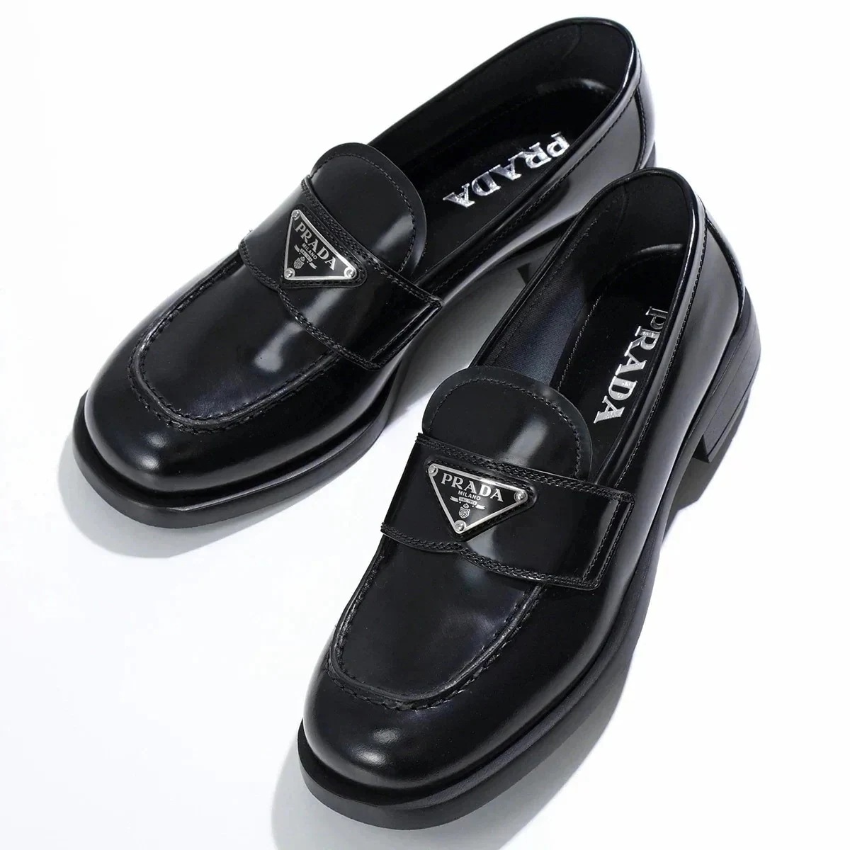 PRADA プラダ ローファー 1D238M 055 レディース アンラインドブラッシュドレザー トライアングルロゴ シューズ 靴 F0002/NERO