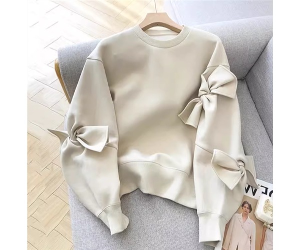 レディース トップス プルオーバー トレーナー ショート 長袖 ドロップショルダー ラウンドネック フェミニン リボン 厚手 かわいい 大人可愛い シンプル カジュアル おしゃれ レトロ ラフ 6,142円