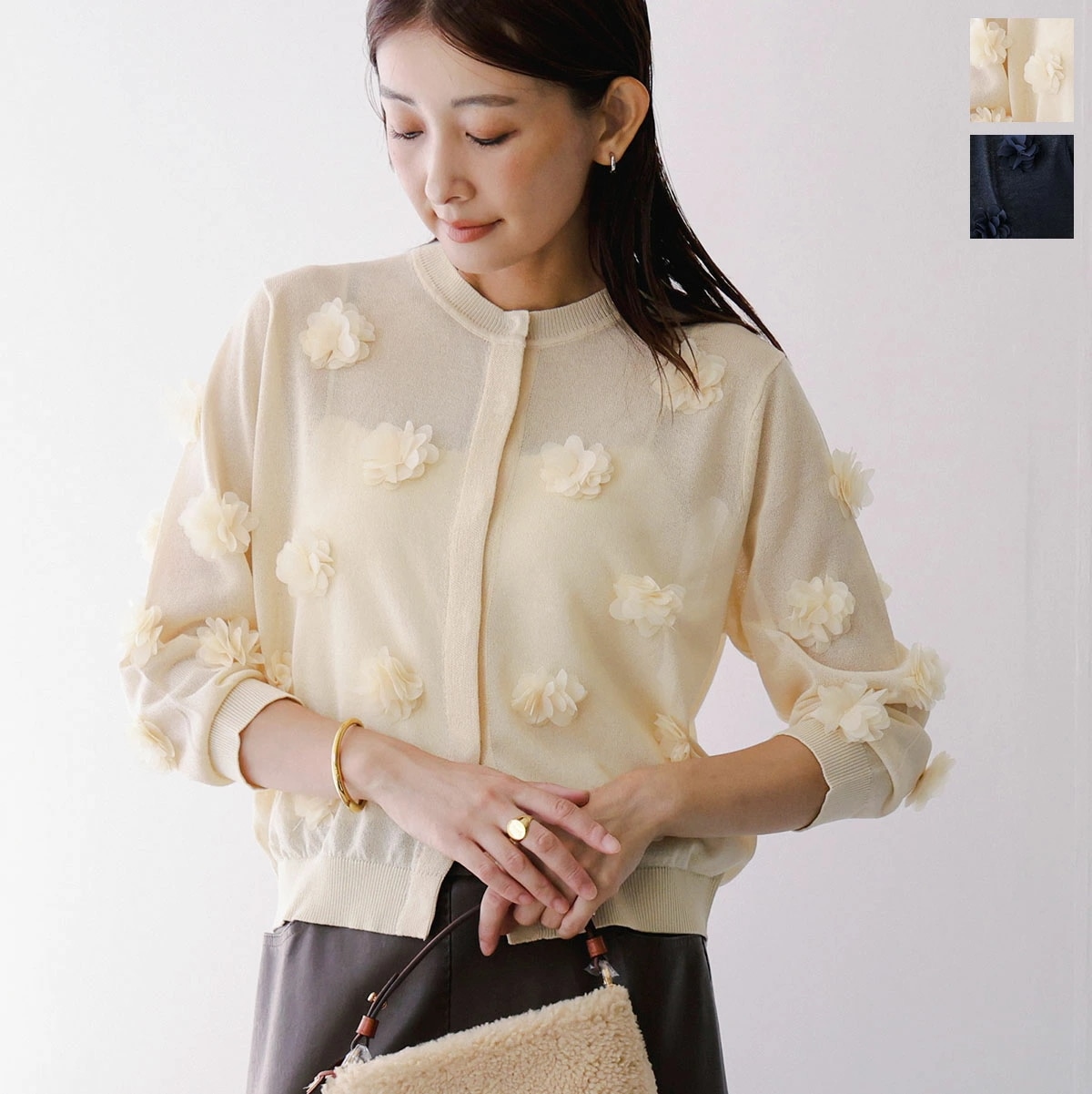 TORRAZZO DONNA トラッゾドンナ カーディガン 6260-381 レディース ニット フラワーモチーフ 長袖 カラー2色