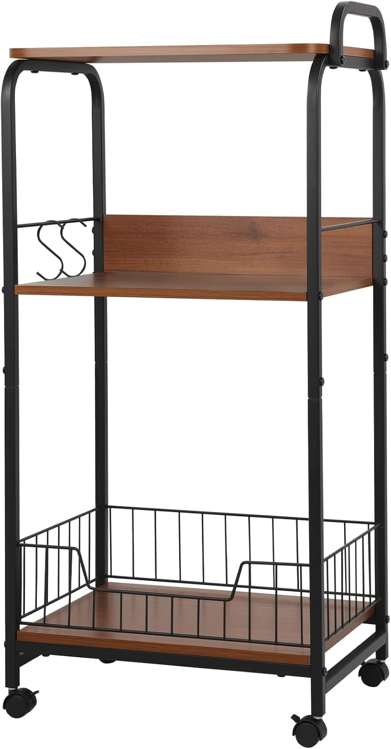 3段キャスター付き収納ワゴン 耐荷重60kg 幅43×奥行30×高さ88cm ブラウン 9,338円