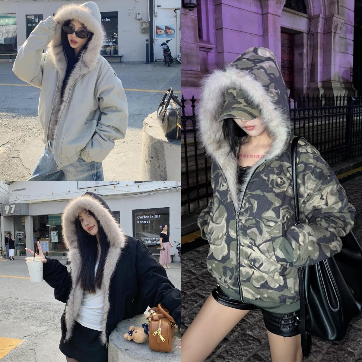 ファーダウン 迷彩 y2k キルティング ファー Qoo10] 【当日出荷】[y2k/フィットミーチム/