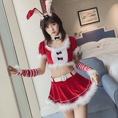 384コスプレ コスチューム サンタガール キュート リボン ボーダー 愛らしい レッド Mサイズ GRAXIA グラシア
