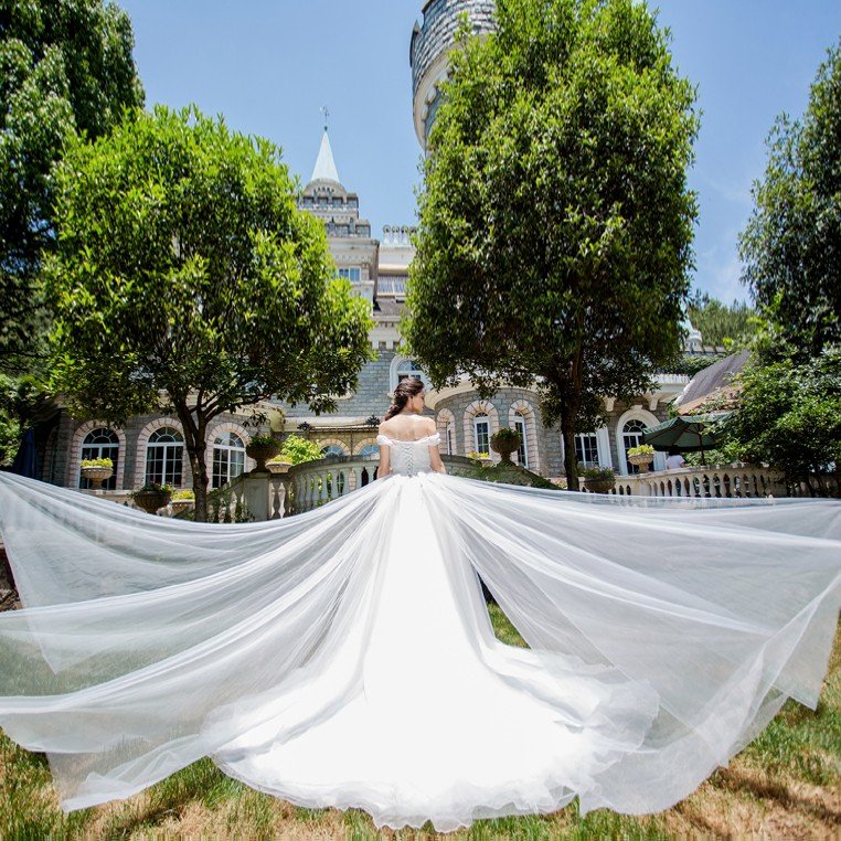 ウエディングドレス プリンセス 二次会 ウェディングドレス 結婚式 エンパイア 花嫁 安い ロングドレス ブライダル トレーン 大きいサイズ 10,641円