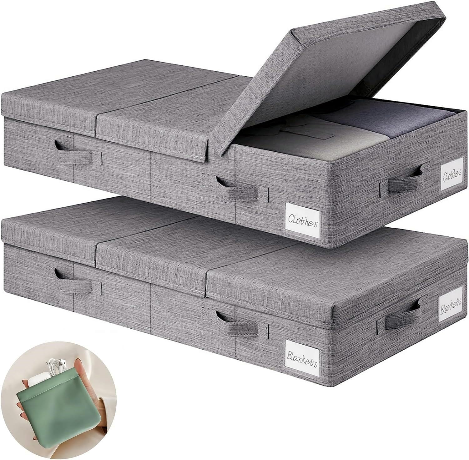 ベッド下収納ボックス 2個セットー綿麻 特大容量 ベッド下収納ケース 強固なプラスチック側壁板と厚い底 積み重ね可能 環境にやさしい 洗える ベッド 衣装ケース 収納ボックス 衣類収納 布団ケース 収