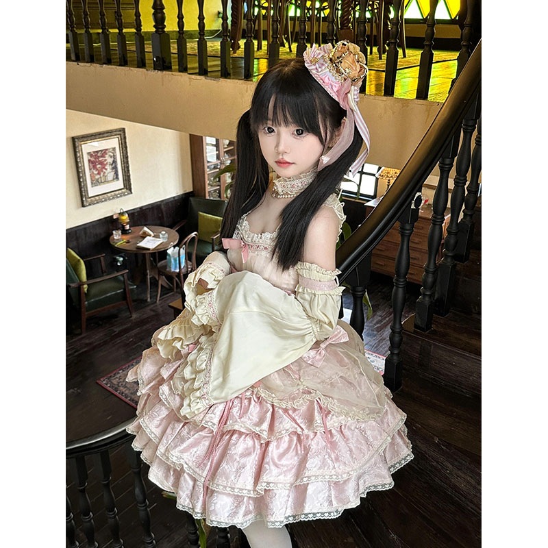 コスプレドレスロリータスカートワンピース甘くてスパイシーで優しいバレエ誕生日ロリータドレス女性ピンクロリータサスペンダーチュチュスカート