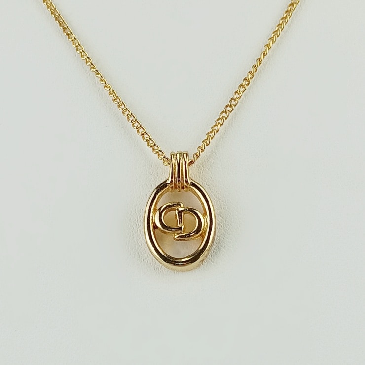 美品 Christian Dior クリスチャンディオール ネックレス CDロゴ オーバル ペンダント - ゴールド メタル レディース【本物保証】