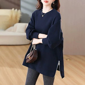 【20点セット】トレーナー 長袖 レディース 春秋 スウェット チュニック クルーネック サイドスリット カットソー サイドジップ 無地 トップス ゆったり カジュアル シンプル おしゃれ 大人可愛い