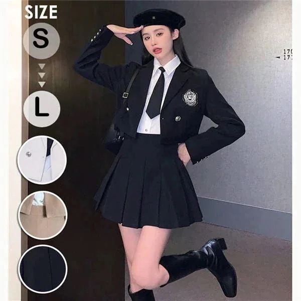 卒業式 スーツ 4点セット 入学式 ブラック オフホワイト ベージュ 女の子 制服 スーツ ジュニアスーツ 卒業式服 長袖シャツ フォーマル カジュアル 高校生 韓国風 卒服dt078x2x2x2