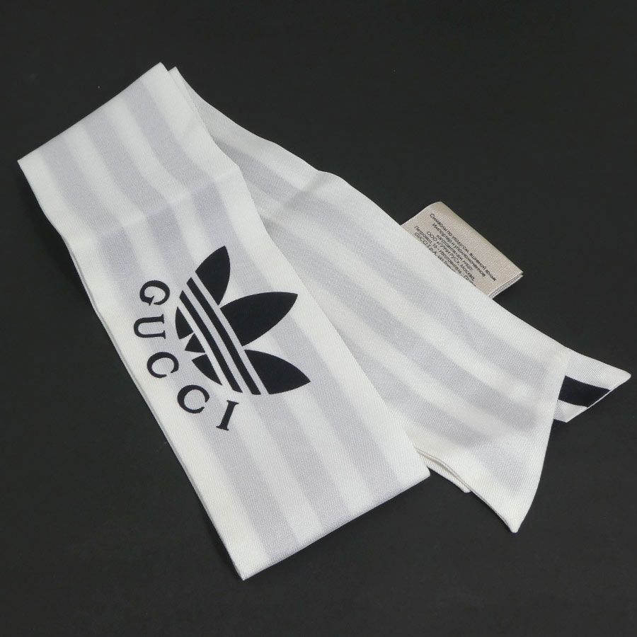 グッチ GUCCI スカーフ adidasコラボ シルク ホワイト×ブラック レディース h31397a